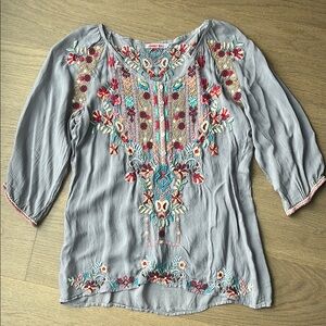 Johnny Was White and Red Embellished Blouse